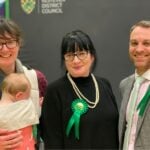 New Green Councillors for SKDC - Vanessa Smith (with son Wilbur), Patsy Ellis, and Rhys Baker